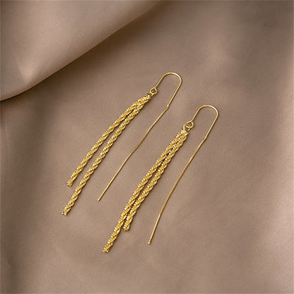 18K Gold-Plated Twine Ear Threaders, gold drop earrings for women, botanical inspired, detail close-up