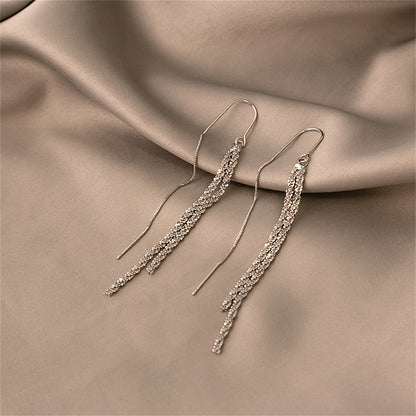 Silver-Plated Twine Threader Earrings, silver drop earrings for women, vintage-inspired design, front view