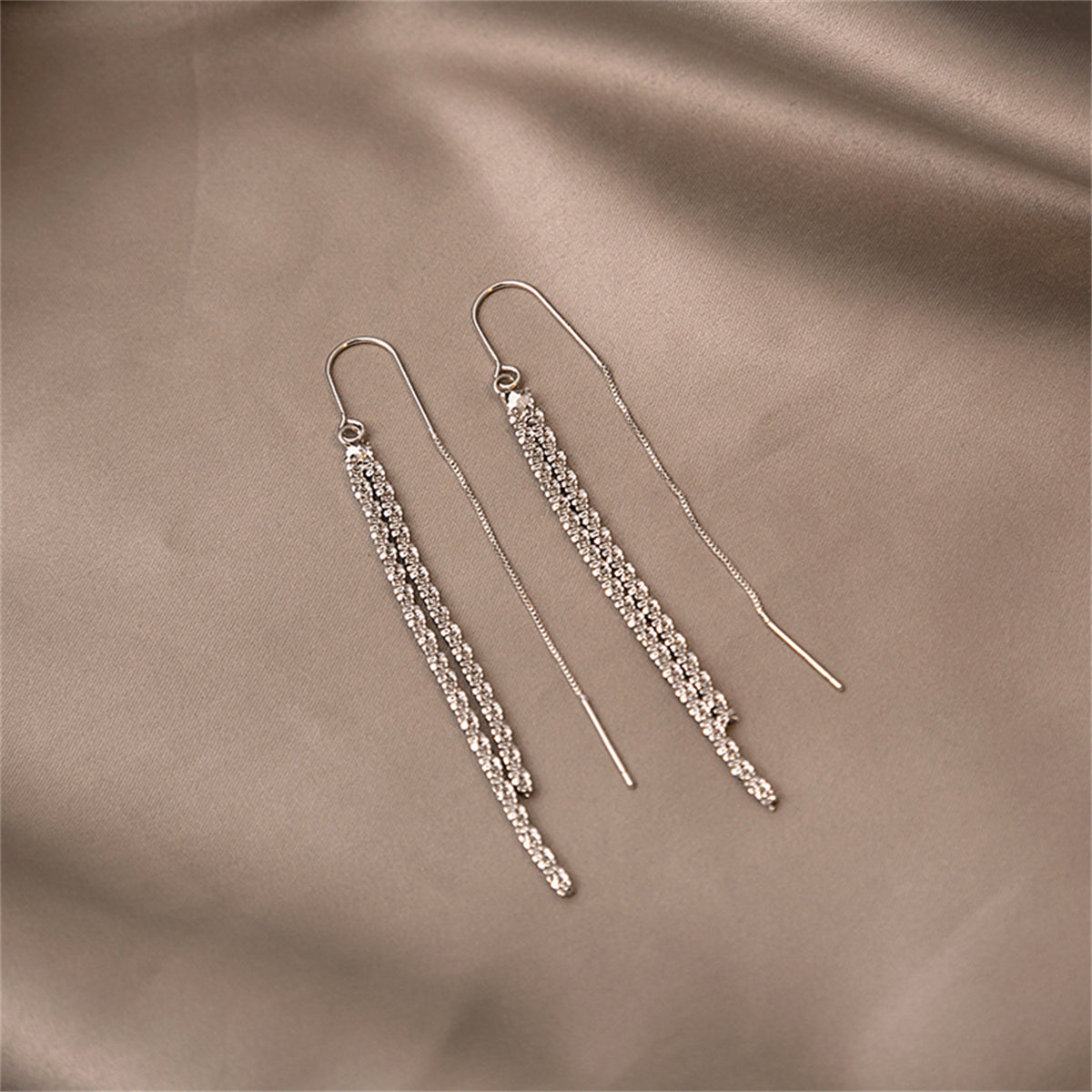 Silver-Plated Twine Threader Earrings, silver drop earrings for women, vintage-inspired design, side view