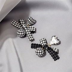 Black Polyster & 18K Gold-Plated Houndstooth Heart Bow Drop Earrings