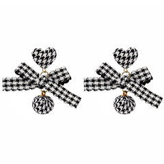 Black Polyster & 18K Gold-Plated Houndstooth Heart Bow Drop Earrings
