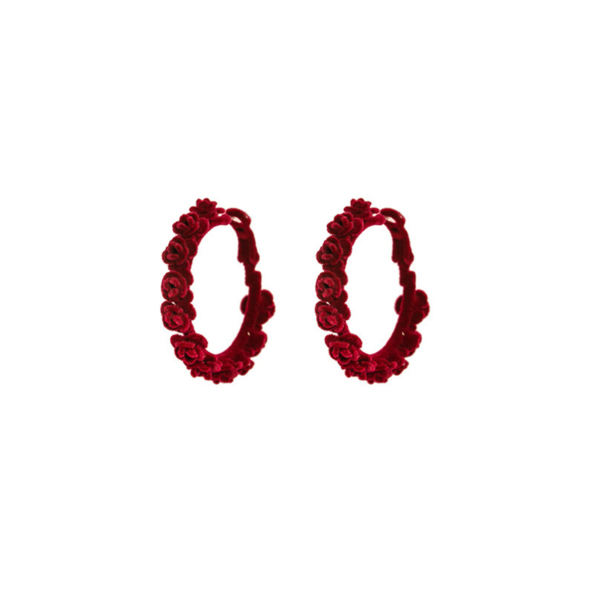 Red & Silver-Plated Rose Flocked Hoop Earrings