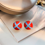 Blue & Red Enamel Round Stud Earrings
