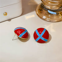 Blue & Red Enamel Round Stud Earrings