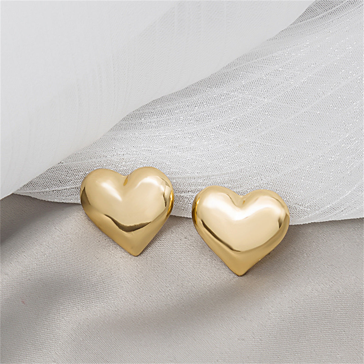 18K Gold-Plated Heart Stud Earrings, gold stud earrings for women, dainty minimalist design, front view