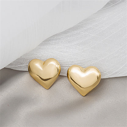 18K Gold-Plated Heart Stud Earrings, gold stud earrings for women, dainty minimalist design, front view