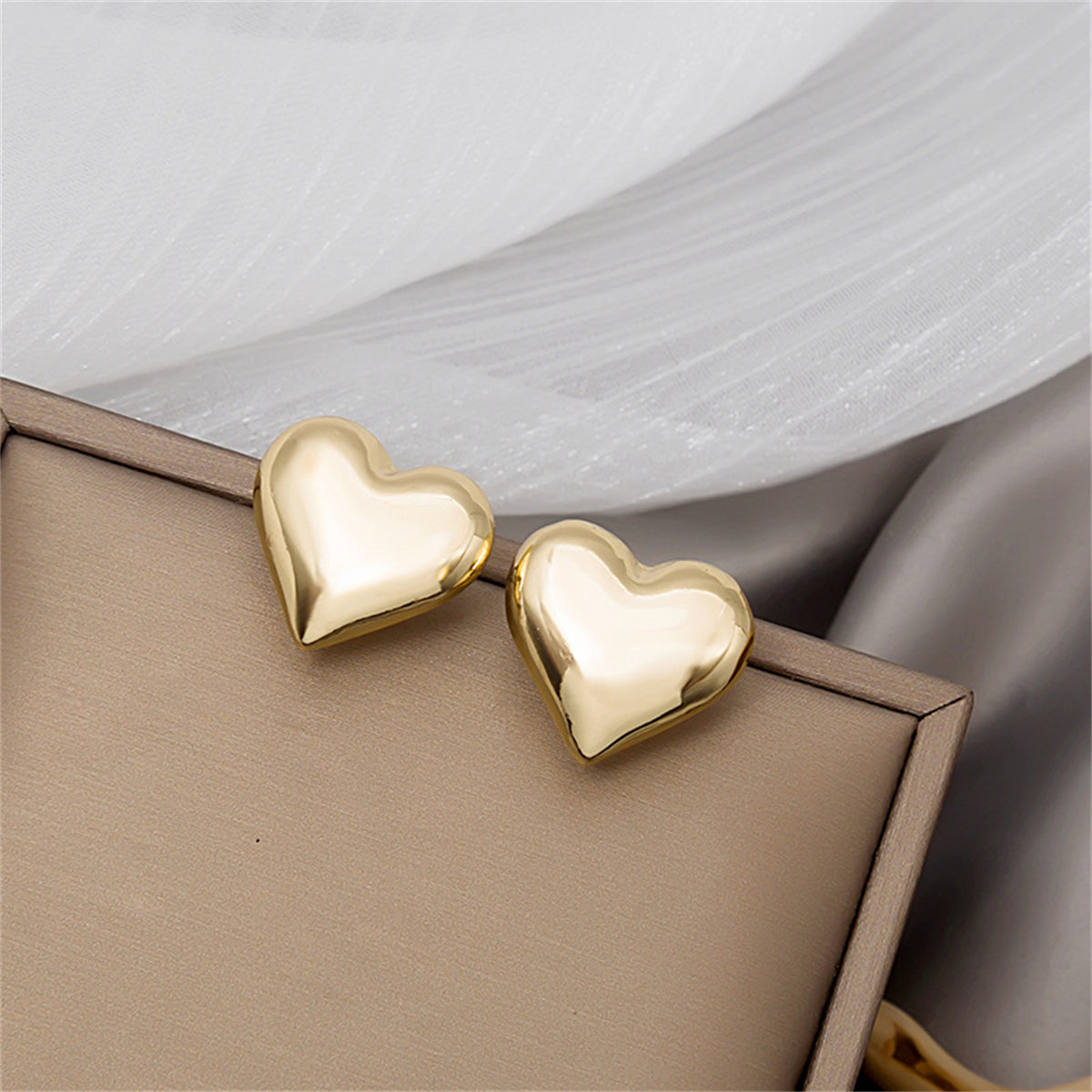 18K Gold-Plated Heart Stud Earrings, gold stud earrings for women, dainty minimalist design, detail close-up
