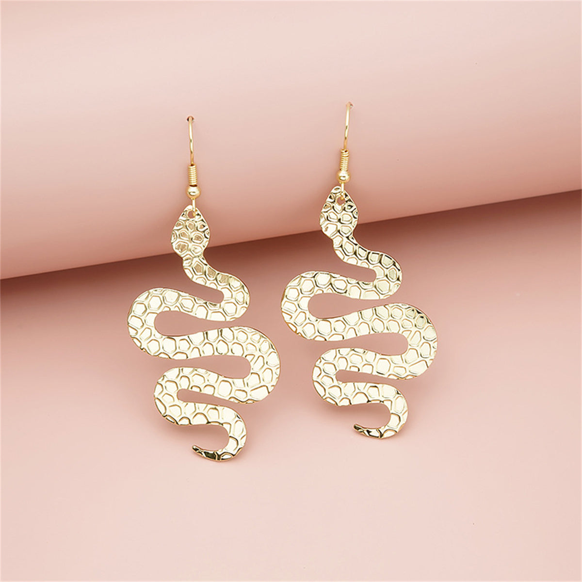 18K Gold-Plated Textured Snake Drop Earrings, gold drop earrings for women, dainty minimalist design, side view