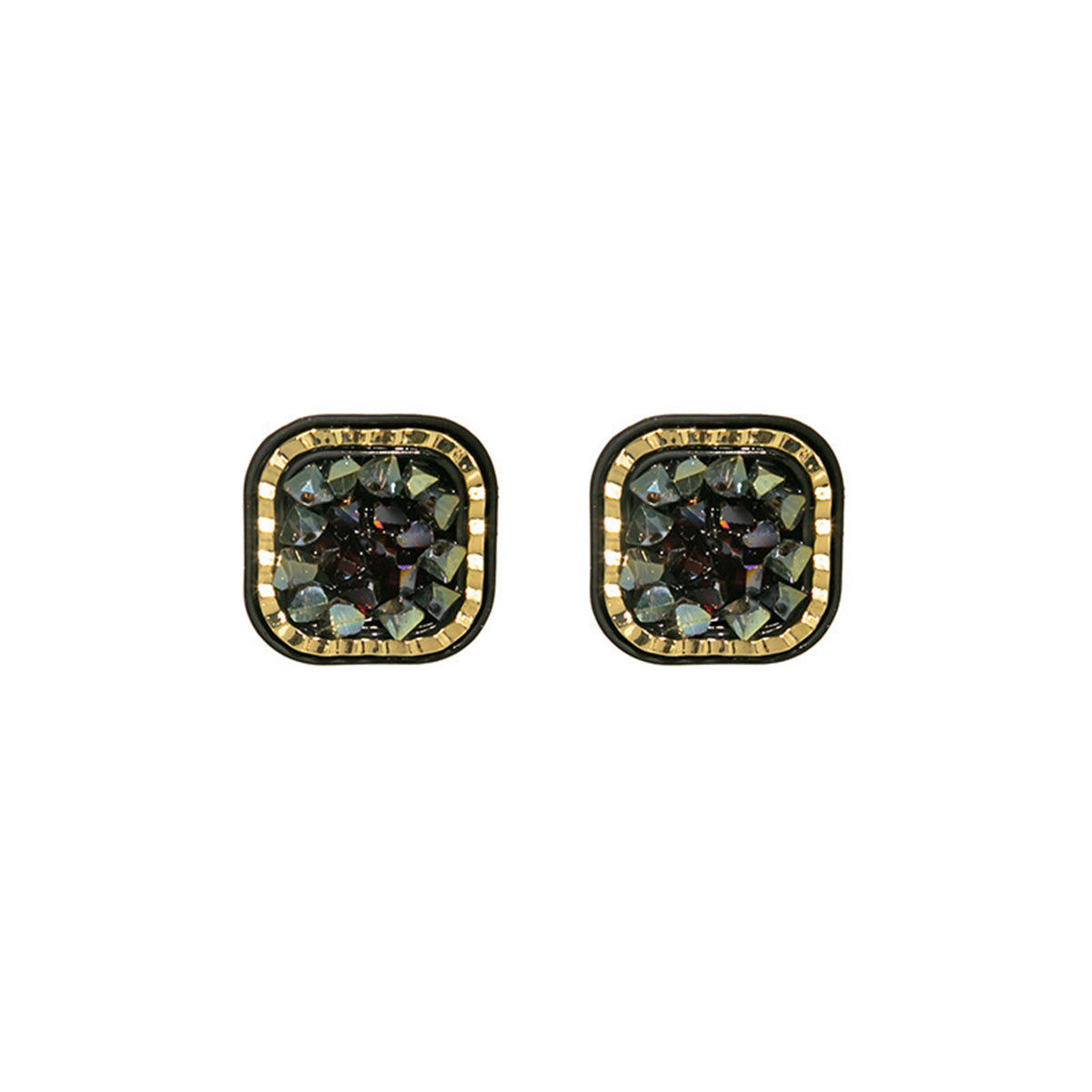 Black and 18K Gold-Plated Cluster Square Stud Earrings, gold stud earrings for women, dainty minimalist design, side view