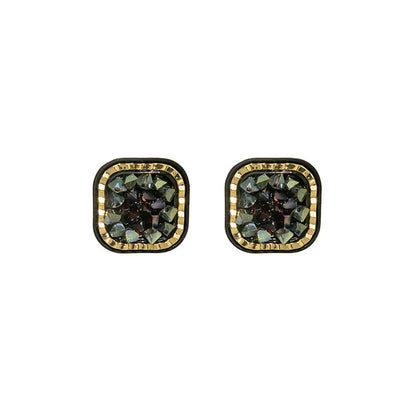 Black and 18K Gold-Plated Cluster Square Stud Earrings, gold stud earrings for women, dainty minimalist design, side view