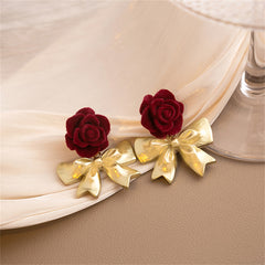 Red Nylon & 18K Gold-Plated Rose Bow Drop Earrings