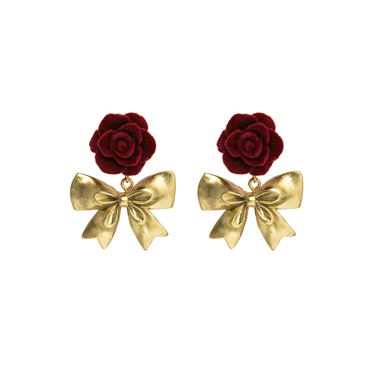 Red Nylon & 18K Gold-Plated Rose Bow Drop Earrings