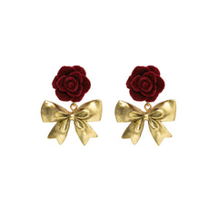 Red Nylon & 18K Gold-Plated Rose Bow Drop Earrings