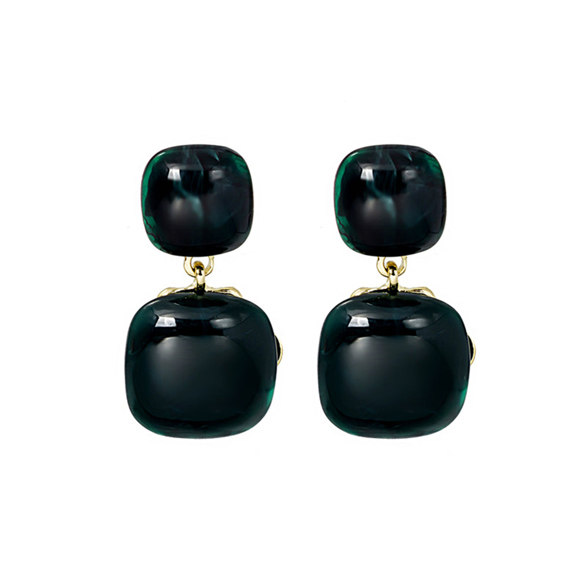 Black Resin and 18K Gold-Plated Square Drop Earrings, gold drop earrings for women, dainty minimalist design, lifestyle look