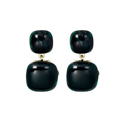 Black Resin and 18K Gold-Plated Square Drop Earrings, gold drop earrings for women, dainty minimalist design, lifestyle look