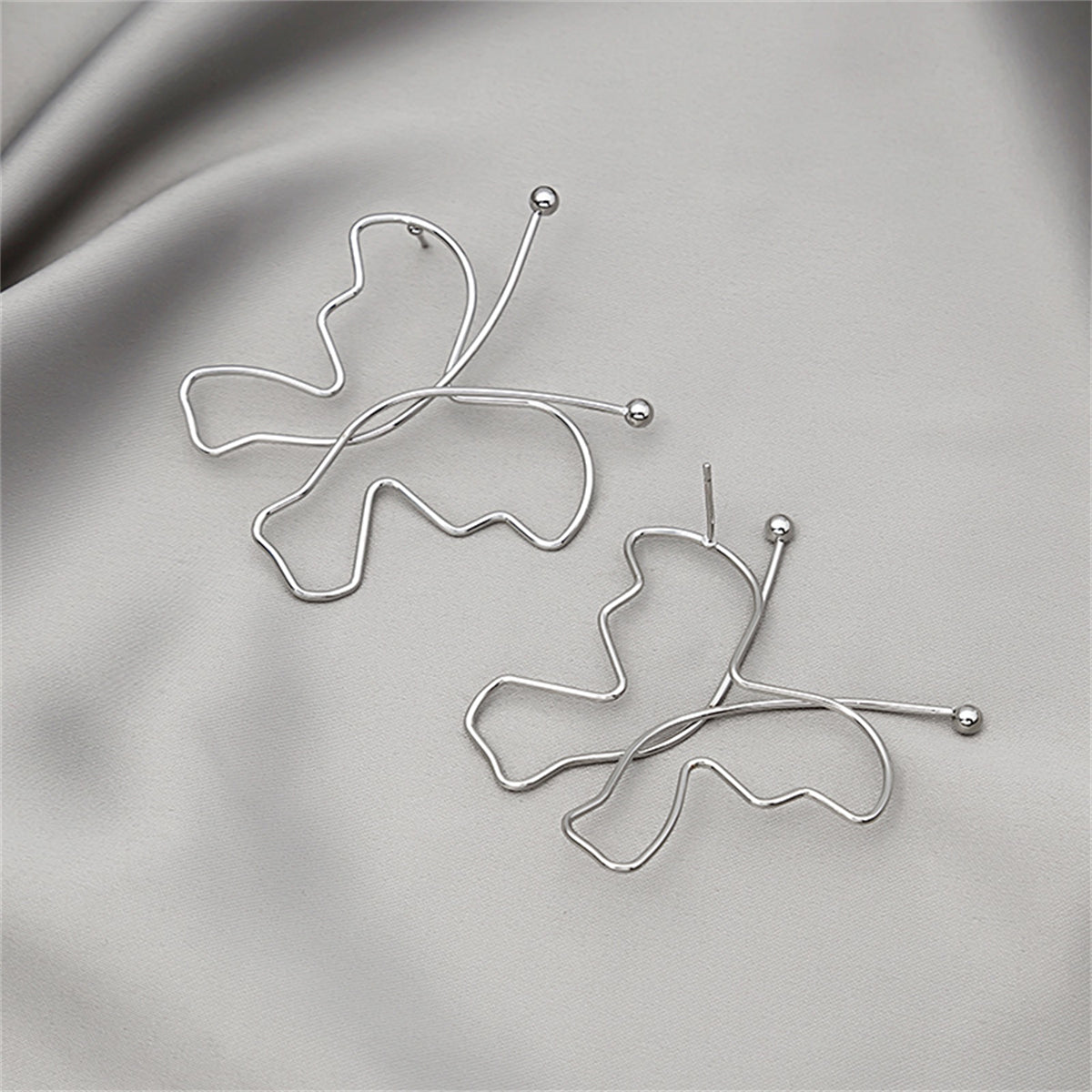 Silver-Plated Openwork Butterfly Stud Earrings
