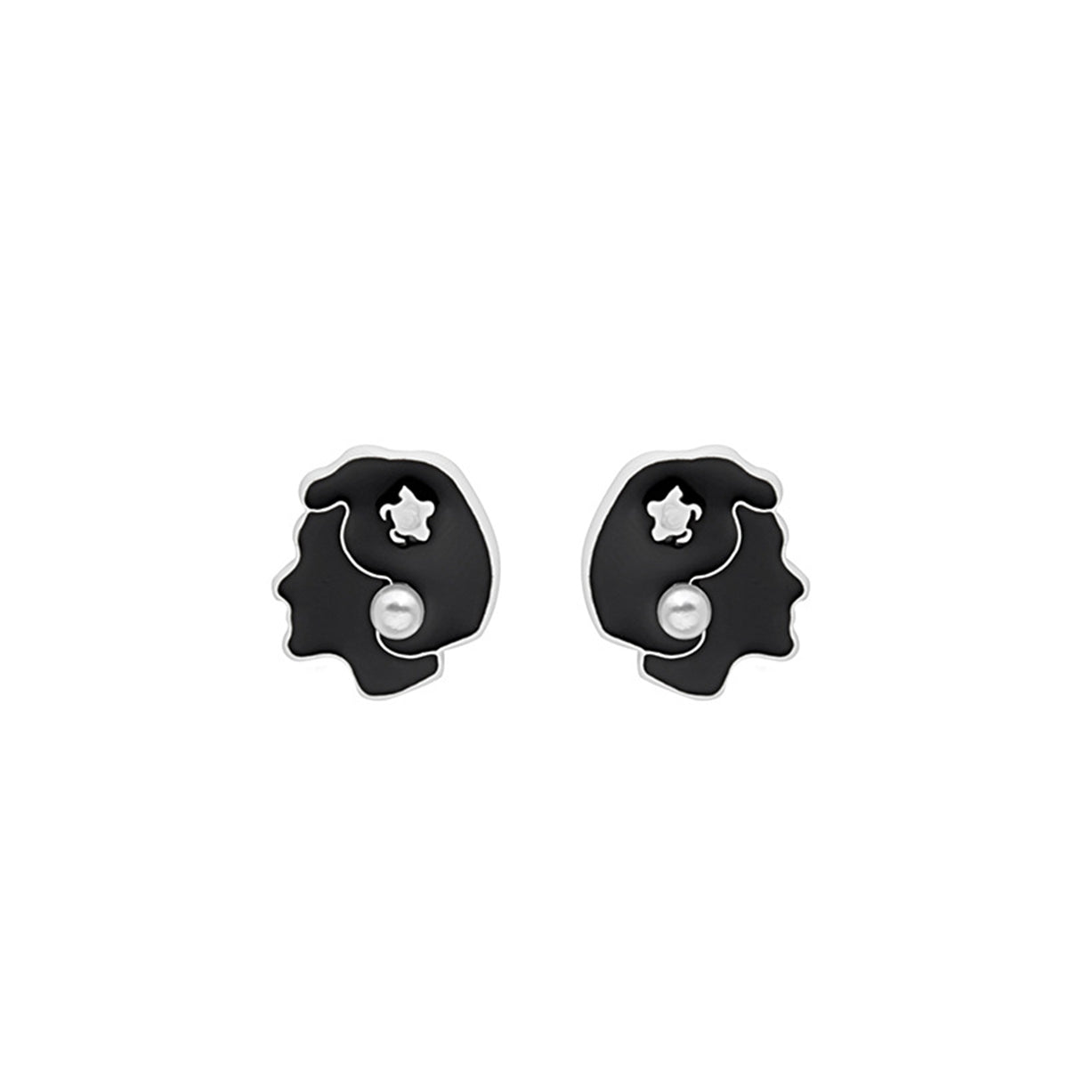 Black Enamel & Pearl Beauty Stud Earrings