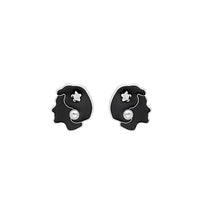 Black Enamel & Pearl Beauty Stud Earrings