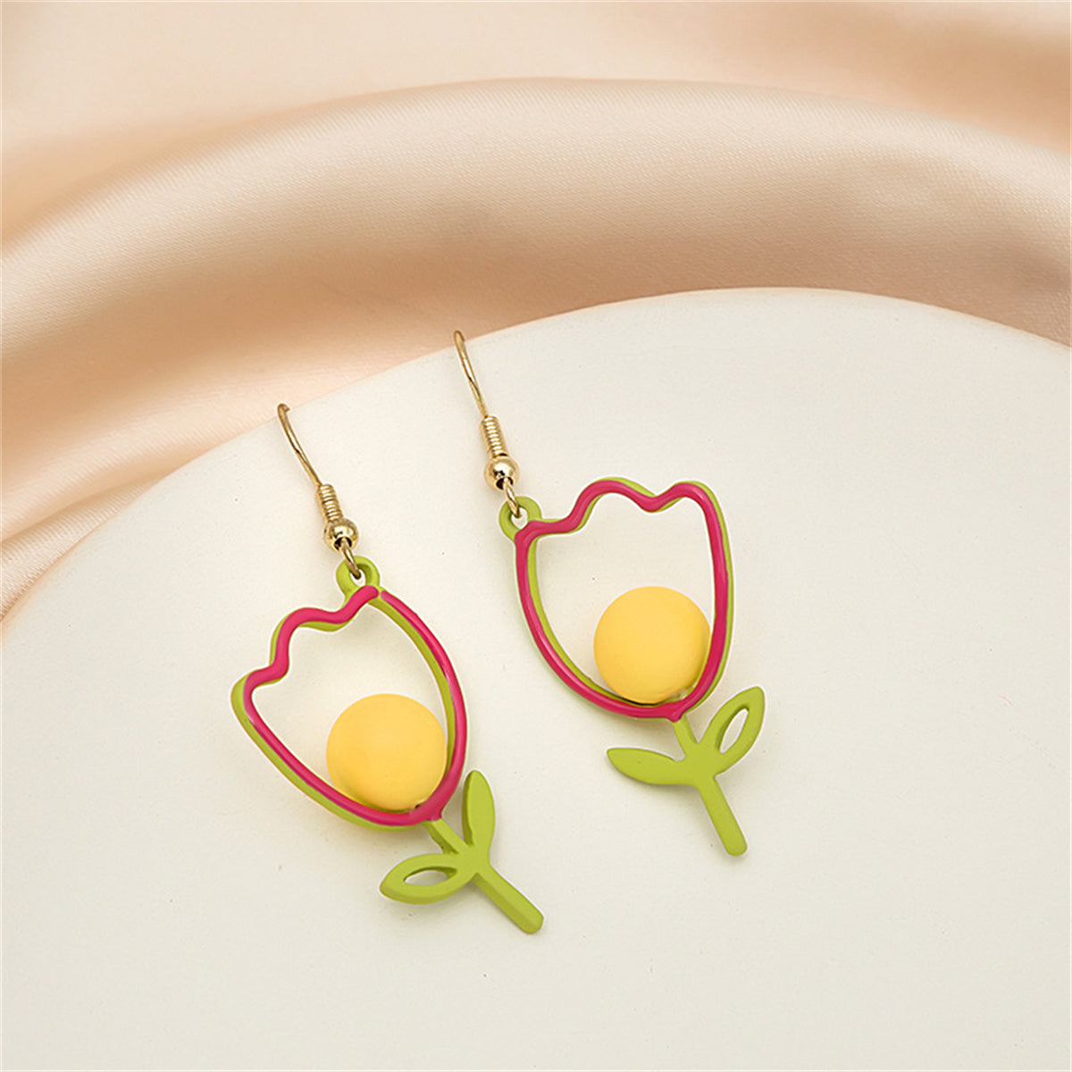 Yellow Enamel & 18K Gold-Plated Open Tulip Drop Earrings