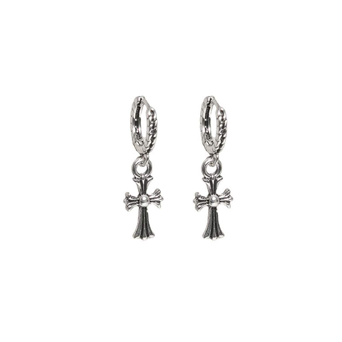 Silver-Plated Cross Huggie Earrings