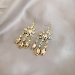 Champagne Crystal & Cubic Zirconia Sun Tassel Drop Earrings