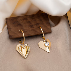 Cubic Zirconia & 18K Gold-Plated Folded Heart Drop Earrings