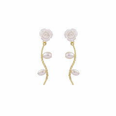 Pearl & Resin 18K Gold-Plated Rose Drop Earrings
