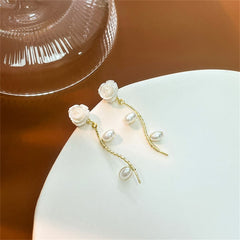 Pearl & Resin 18K Gold-Plated Rose Drop Earrings