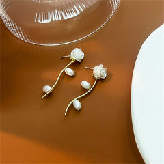 Pearl & Resin 18K Gold-Plated Rose Drop Earrings