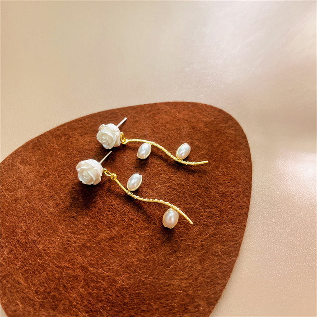 Pearl & Resin 18K Gold-Plated Rose Drop Earrings
