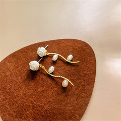 Pearl & Resin 18K Gold-Plated Rose Drop Earrings