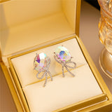 Cubic Zirconia & Oval Crystal Bow Stud Earrings