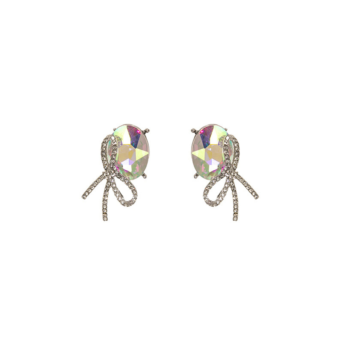 Cubic Zirconia and Oval Crystal Bow Stud Earrings, stud earrings for women, everyday style, side view
