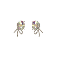 Cubic Zirconia & Oval Crystal Bow Stud Earrings