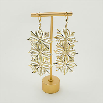 18K Gold-Plated Linked Spider Web Drop Earrings, gold drop earrings for women, dainty minimalist design, front view