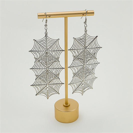 Silver-Plated Linked Spider Web Drop Earrings, silver drop earrings for women, elegant gift for her, front view