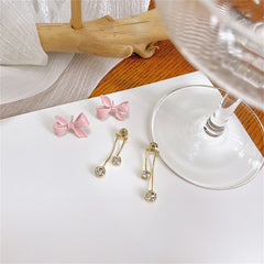 Pink Enamel & Cubic Zirconia 18K Gold-Plated Bow Tassel Ear Jackets