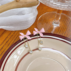 Pink Enamel & Cubic Zirconia 18K Gold-Plated Bow Tassel Ear Jackets