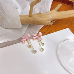 Pink Enamel & Cubic Zirconia 18K Gold-Plated Bow Tassel Ear Jackets