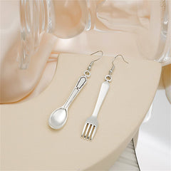 Silver-Plated Spoon & Fork Drop Earrings