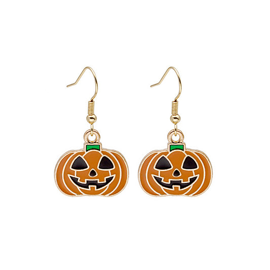 Orange Enamel and 18K Gold-Plated Jack-O'-Lantern Drop Earrings, gold drop earrings for women, front view