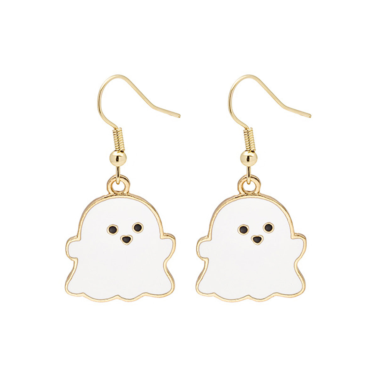 White Enamel and 18K Gold-Plated Ghost Drop Earrings, gold drop earrings for women, vintage-inspired design, side view