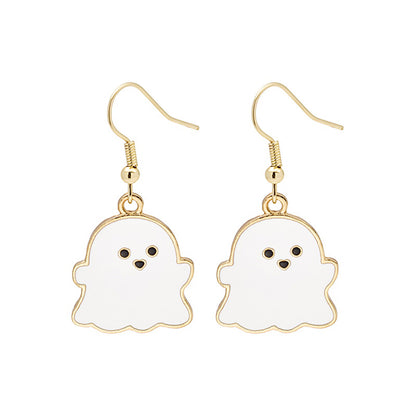 White Enamel and 18K Gold-Plated Ghost Drop Earrings, gold drop earrings for women, vintage-inspired design, side view