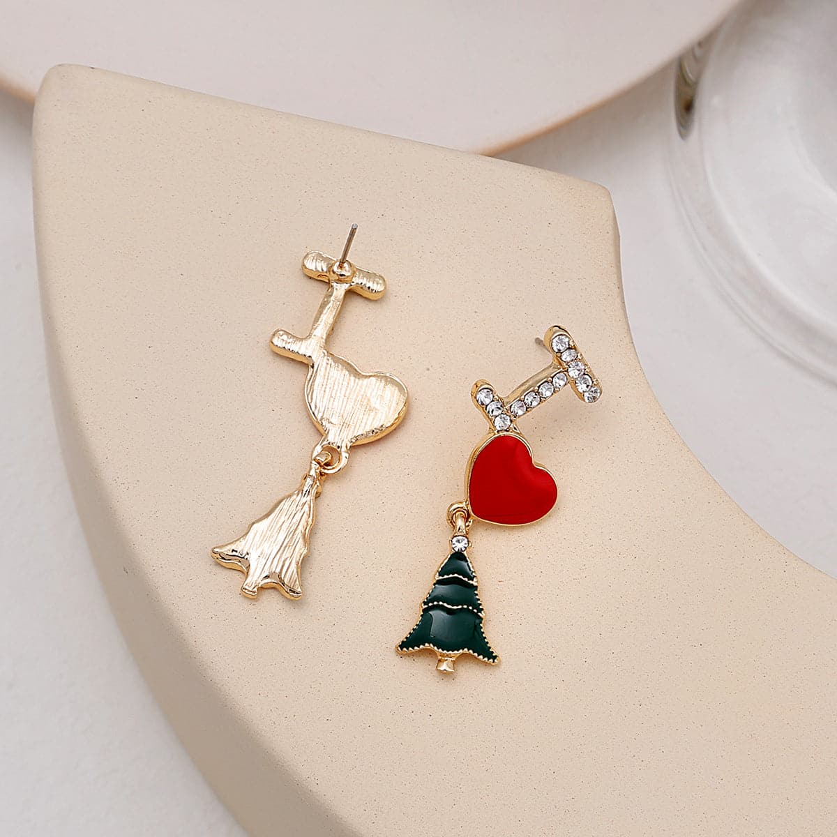 Cubic Zirconia and Enamel 18K Gold-Plated 'I Love Christmas Trees' Drop Earrings, gold drop earrings for..., lifestyle look