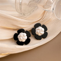 Black & White Floral Stud Earrings