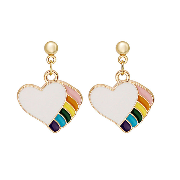 Multicolor & Goldtone Rainbow Heart Drop Earrings