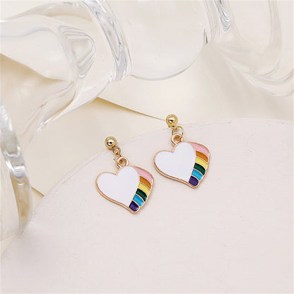 Multicolor Enamel and 18K Gold-Plated Rainbow Heart Drop Earrings, gold drop earrings for women, lifestyle look