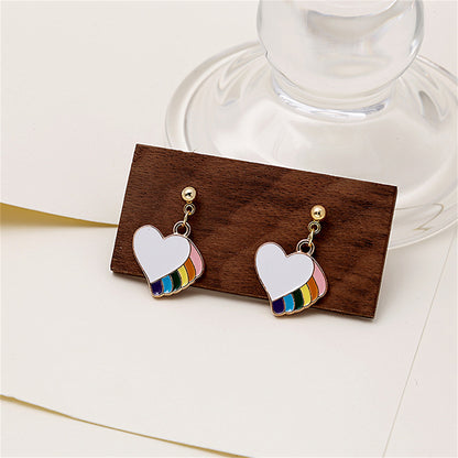 Multicolor Enamel and 18K Gold-Plated Rainbow Heart Drop Earrings, gold drop earrings for women, side view