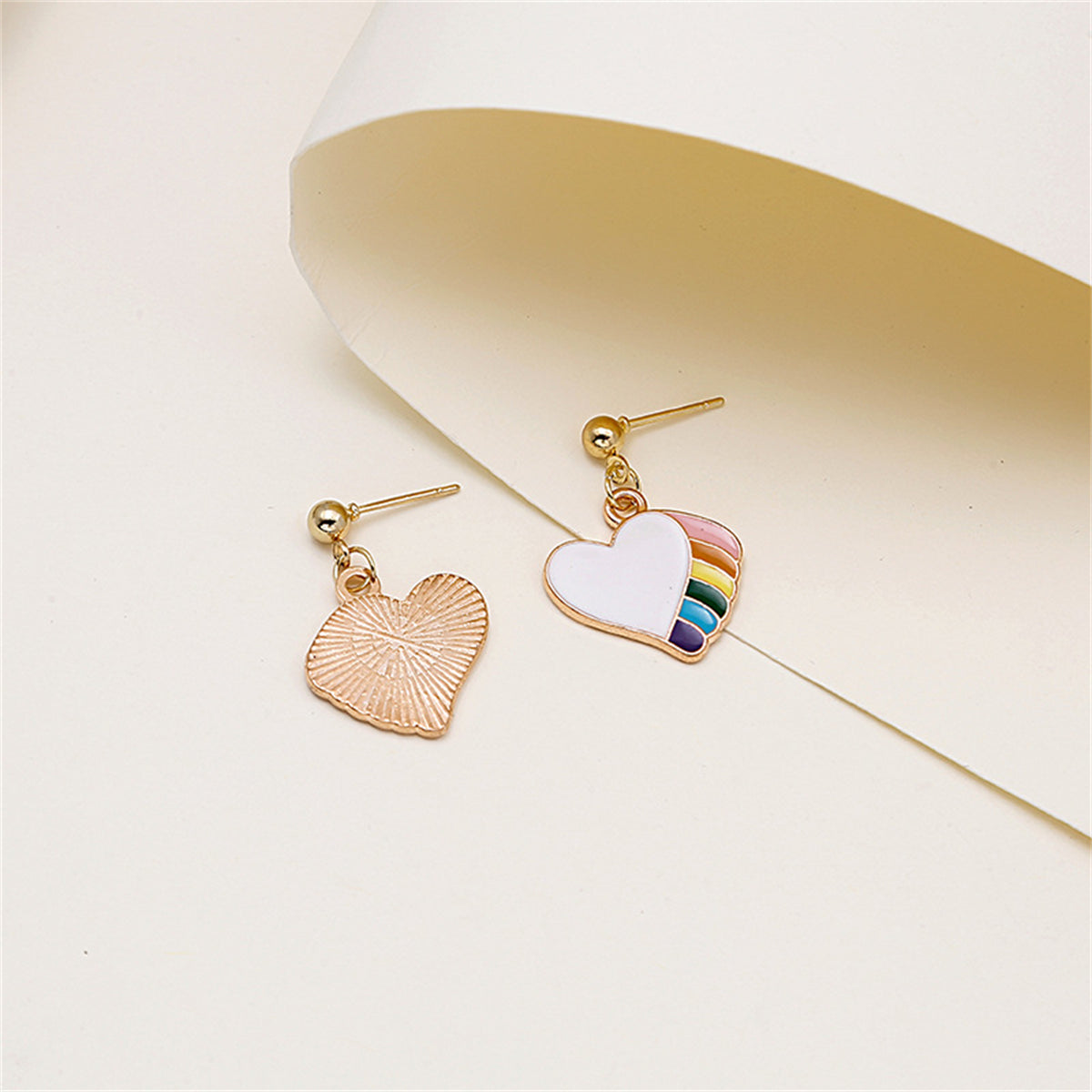 Multicolor Enamel & 18K Gold-Plated Rainbow Heart Drop Earrings