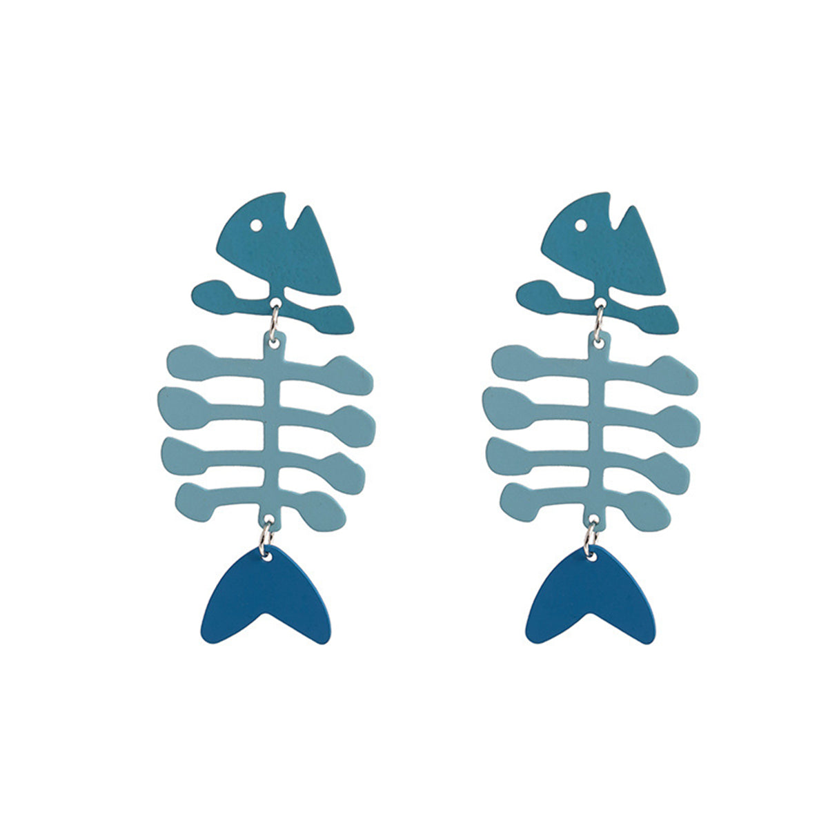 Blue Enamel and Silver-Plated Fishbone Drop Earrings, silver drop earrings for women, elegant gift for her, lifestyle look